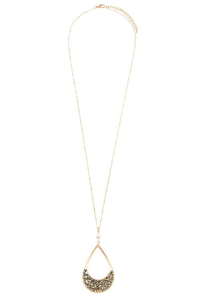 Woven bead teardrop pendant long necklace
