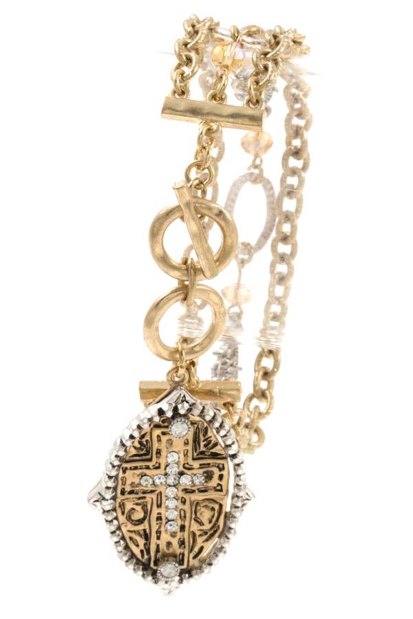 Multi chain cross charm bracelet