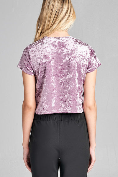 Ladies fashion short sleeve round neck ice velvet crop top