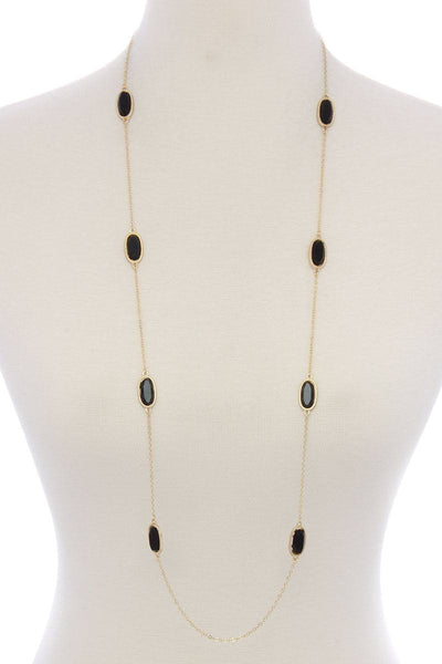 Oval shape stone long necklace