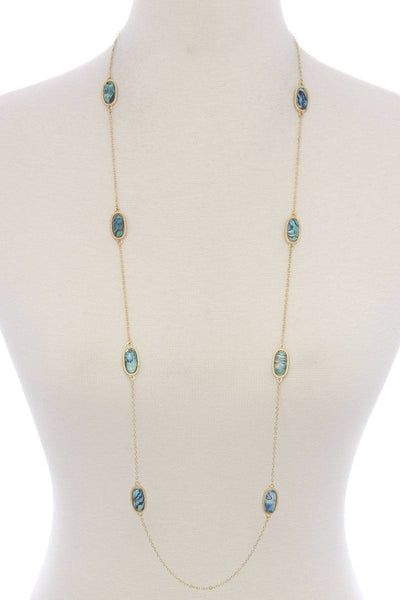 Oval shape stone long necklace
