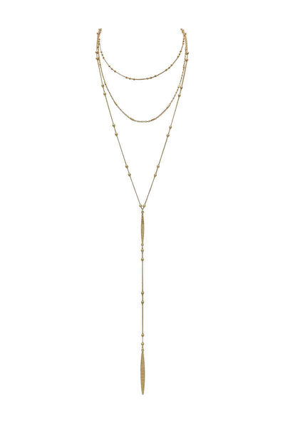 Metal beaded y shape multi layered necklace