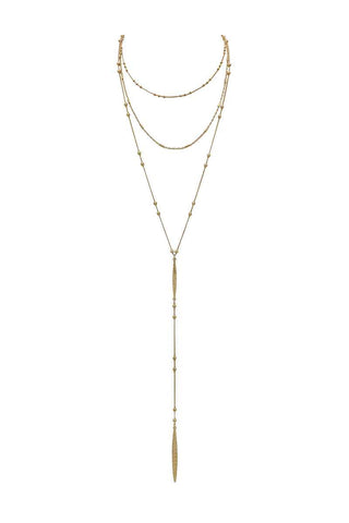 Metal beaded y shape multi layered necklace