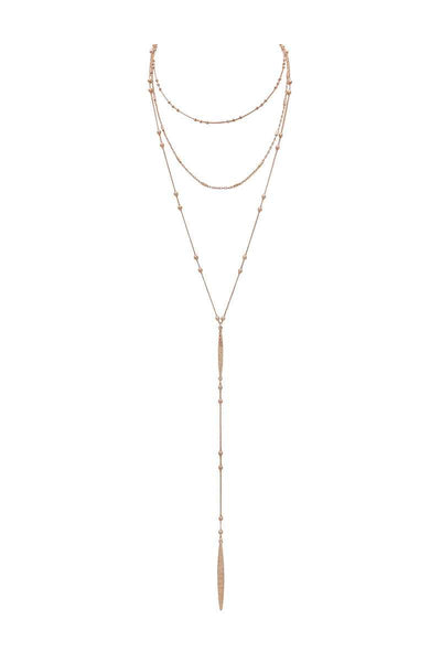 Metal beaded y shape multi layered necklace