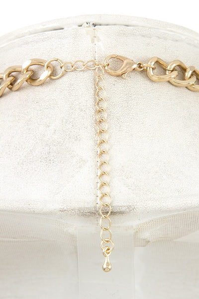 Faceted triangle metal link bib necklace set