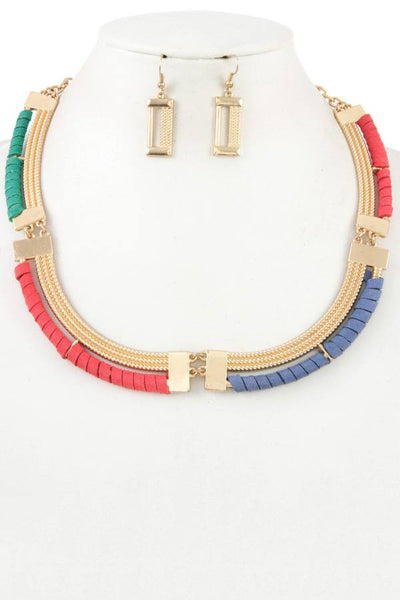 Link metal wrapped cord neckalace set