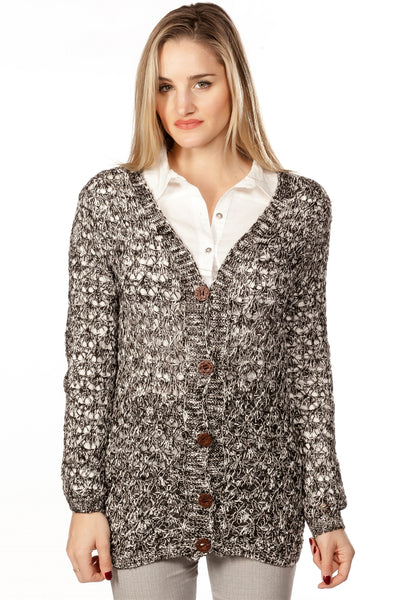 Ladies fashion button down closure crochet knitted color-block cardigan