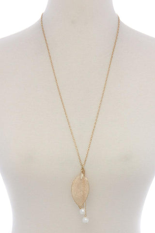 Leaf pearl pendant necklace