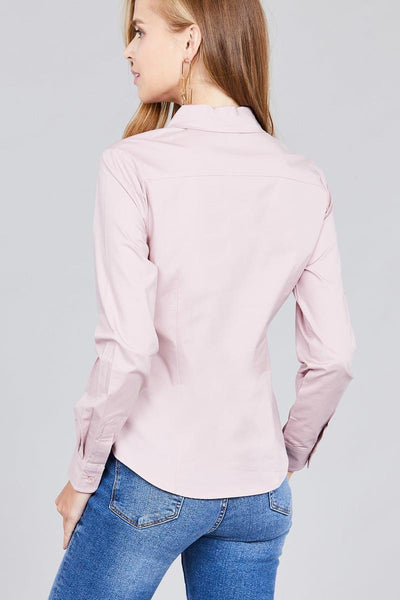 Ladies fashion plus size long sleeve button down stretch shirt