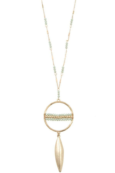Elongated ring bead drop metal pendant necklace set