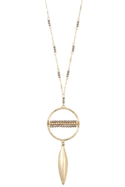 Elongated ring bead drop metal pendant necklace set