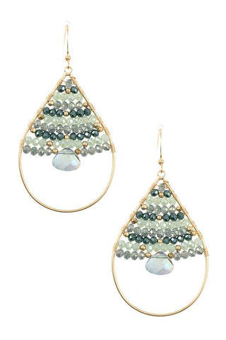 Wired bead gem accent teardrop dangle earring