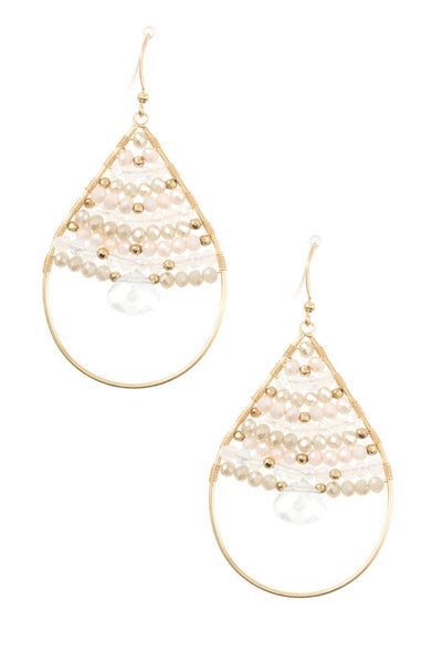 Wired bead gem accent teardrop dangle earring