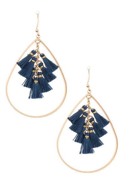 Multi tassel link teardrop dangle earring