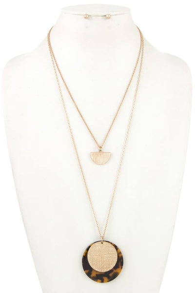 Double row acetate disk pendant necklace set