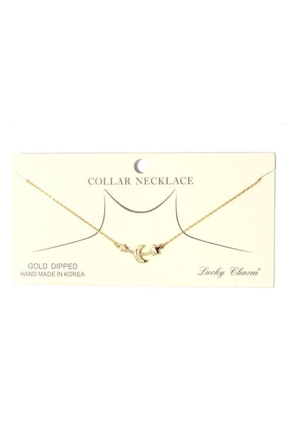 Moon and star charm short necklace