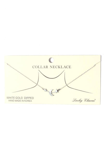 Moon and star charm short necklace