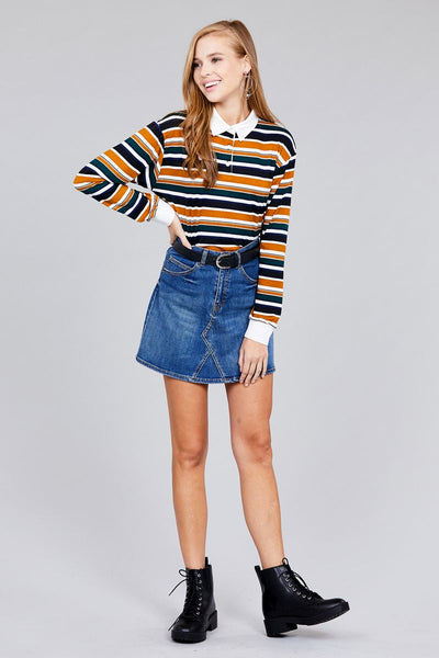 Ladies fashion long sleeve multi striped dty brushed shirts