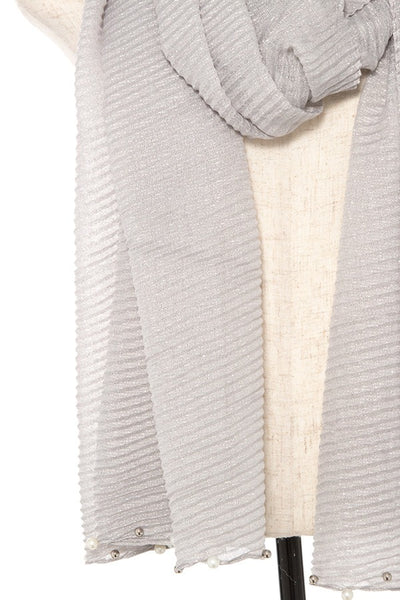 Pleated pearl and bead accent oblong scarf
