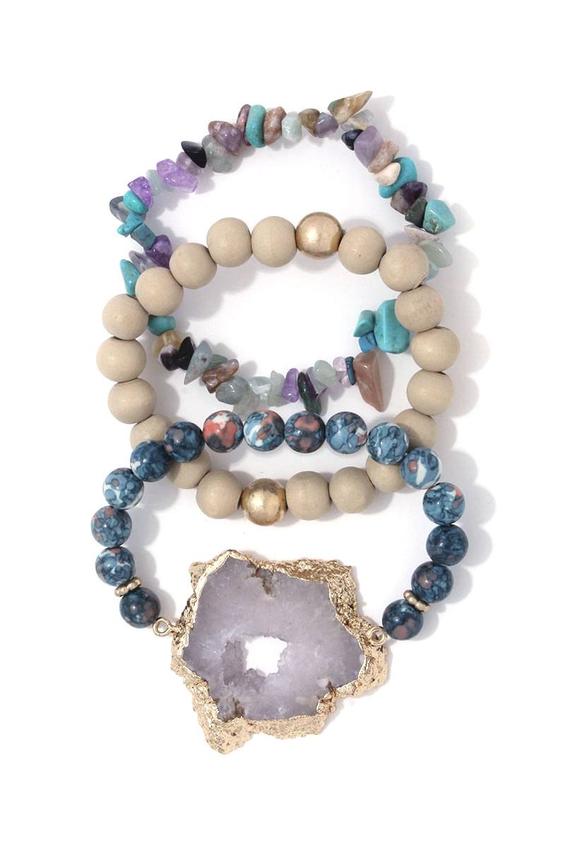 Semi precious stone chunky stretch bracelet