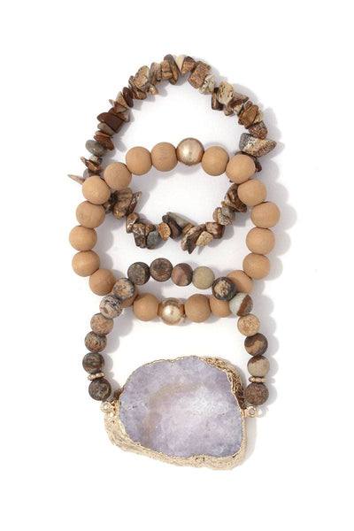 Semi precious stone chunky stretch bracelet