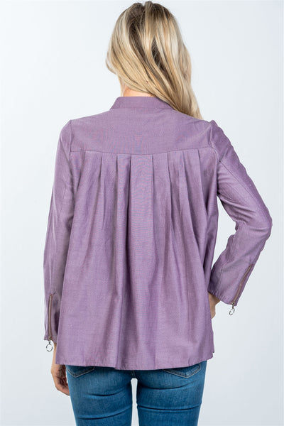 Layer pleated button down top