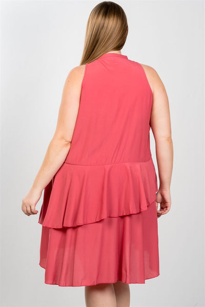 Ladies fashion plus size draped-ruffle front sleeveless swing mini dress