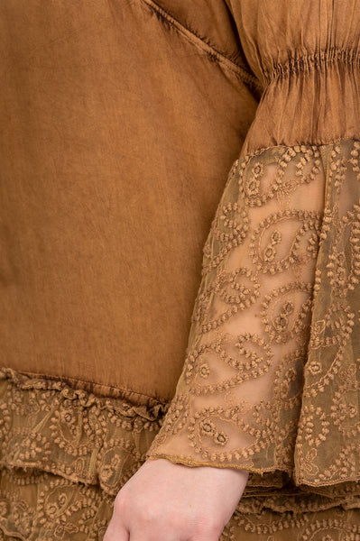 Ladies fashion plus size lace hem v neck tunic top