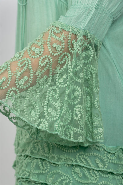 Ladies fashion plus size lace hem v neck tunic top