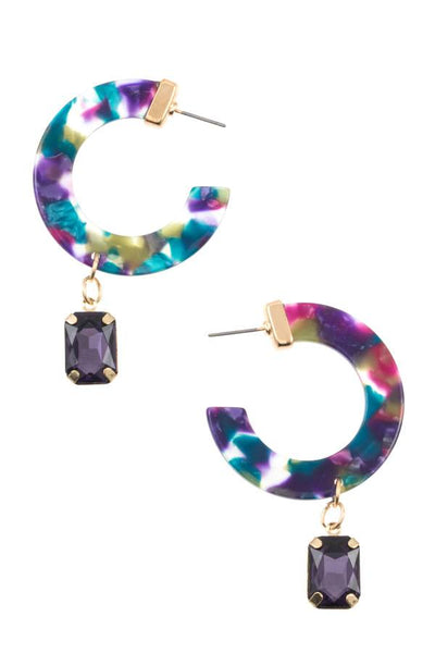 Semi circle resin drop gem earring