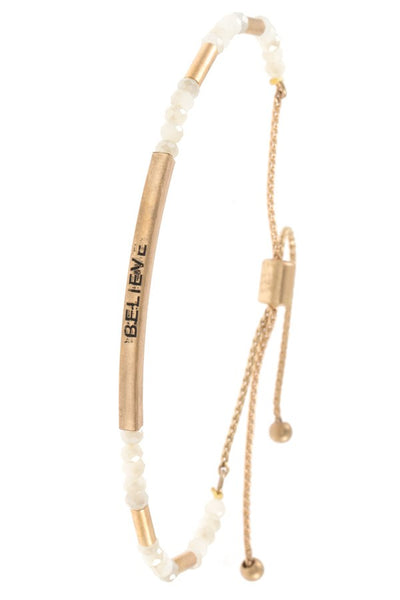 Believe beaded slider bracelet