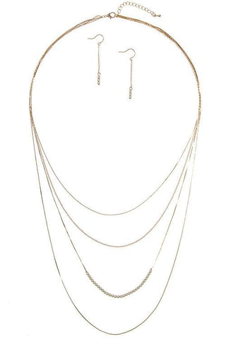 Multi layered flat chain aligned pearl accent necklace set