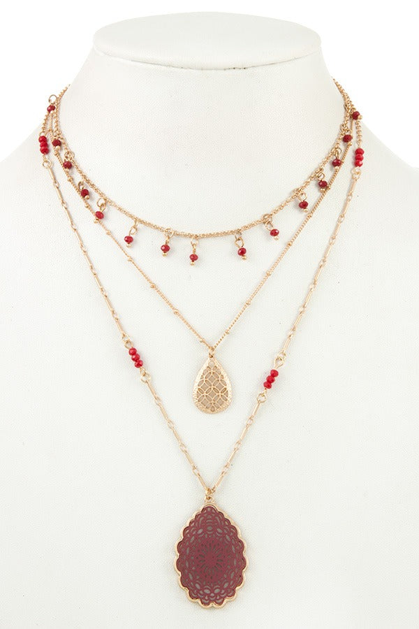Multi row beaded filigree pendant necklace