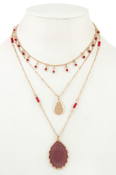 Multi row beaded filigree pendant necklace