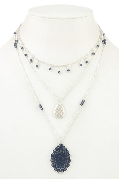 Multi row beaded filigree pendant necklace