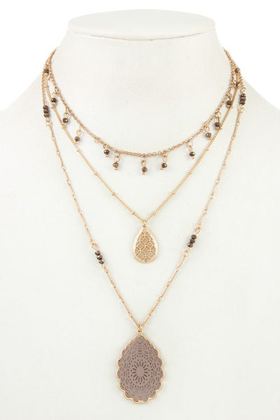 Multi row beaded filigree pendant necklace