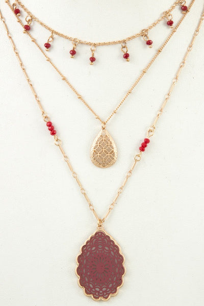 Multi row beaded filigree pendant necklace