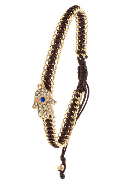Hamsa pendant cord chain bracelet