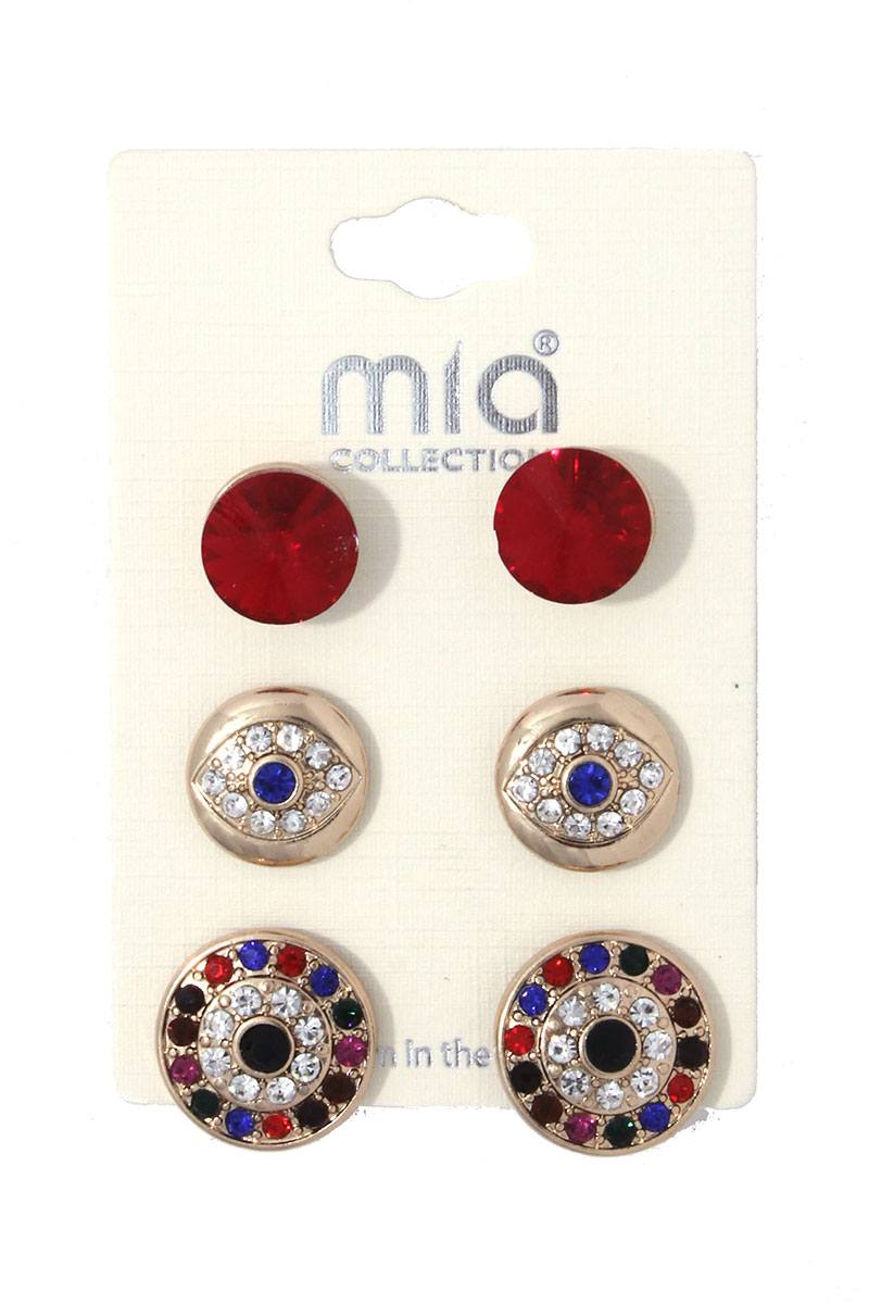 Rhinestone evil eye earring set
