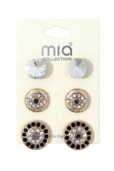 Rhinestone evil eye earring set