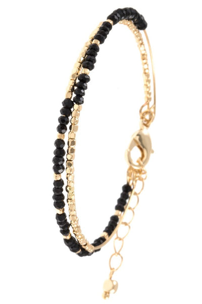 Mix glass bead wire cuff chain bracelet