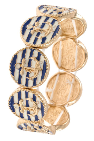 Striped anchor accent link bracelet