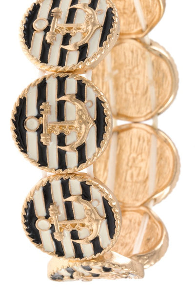 Striped anchor accent link bracelet