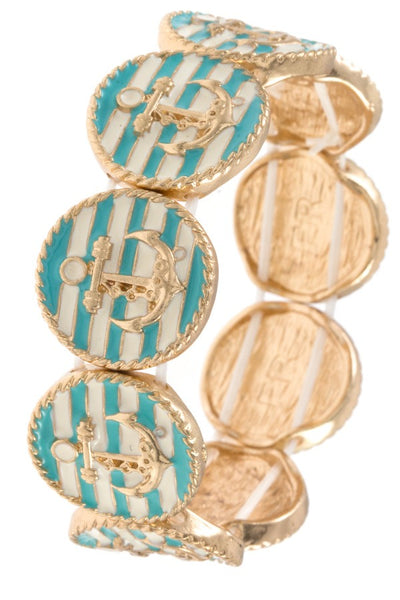 Striped anchor accent link bracelet