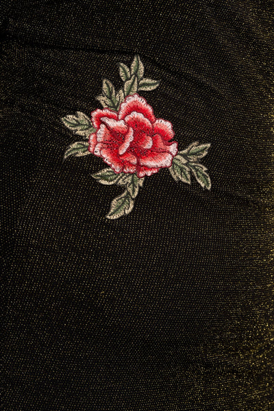 Ladies fashion plus size sexy black and gold metallic draped neck midi dress