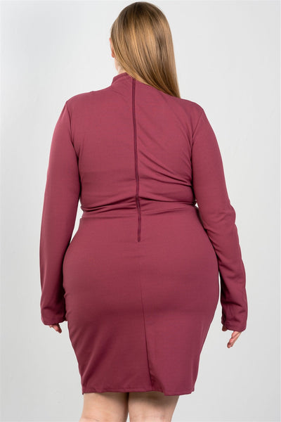 Ladies fashion plus size sexy high neck mesh insert bodycon midi plus size dress