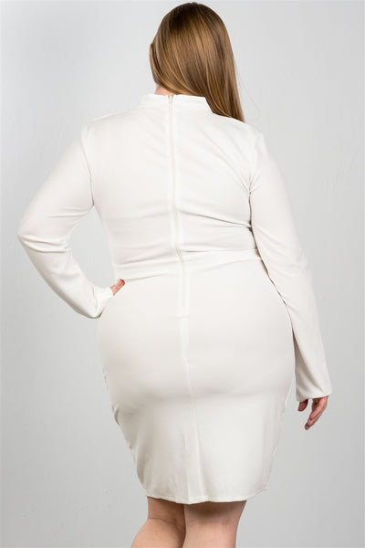 Ladies fashion plus size sexy high neck mesh insert bodycon midi plus size dress