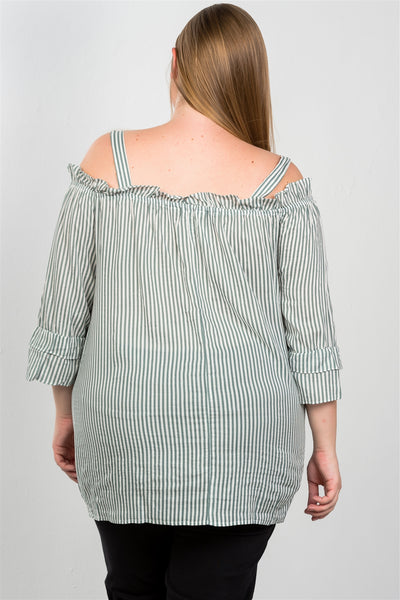 Ladies fashion plus size boho striped cold-shoulder top