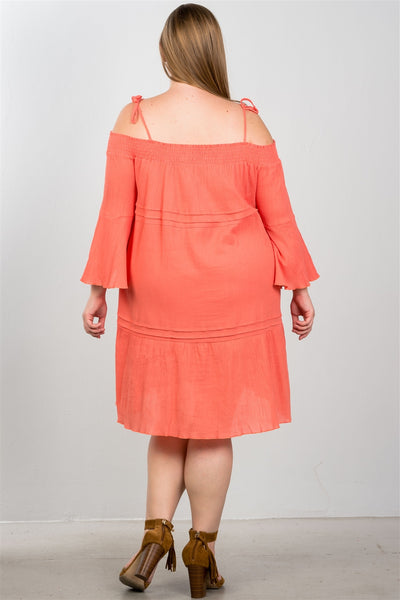 Ladies fashion plus size boho tie-shoulder boho midi dress