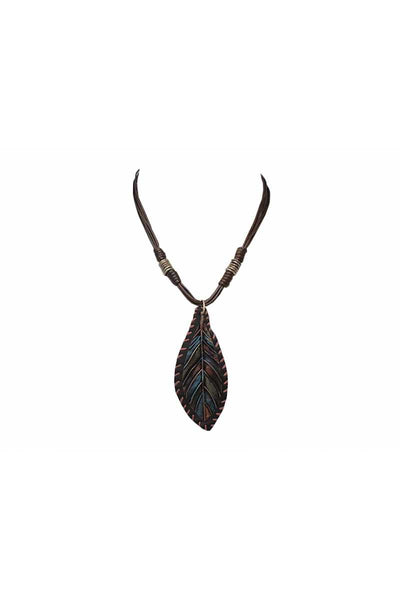 Patina leaf pendant necklace